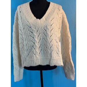 Made in PERU VELVET Graham Spencer Alpaca Ivory Open Knit Pullover Sweater L